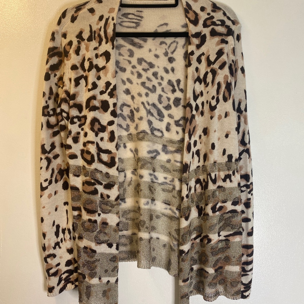 Women's Chico's Cardigan Tan/Brown Leopard Print Size 1